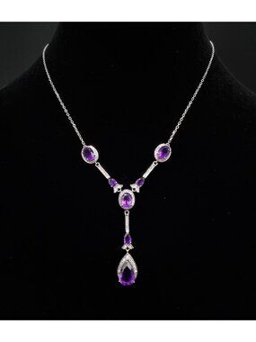 JCL 925 Sterling Silver Amethyst Necklace With Teardrop & Oval Gemstone Design